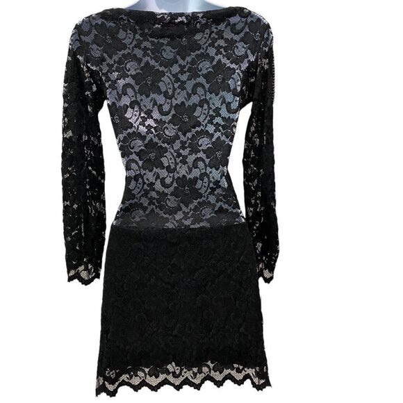 Sentimental NY By Sam Hourani Black Lace Dress With Rhinestone Tuxedo Belt Sz M - Picture 3 of 13